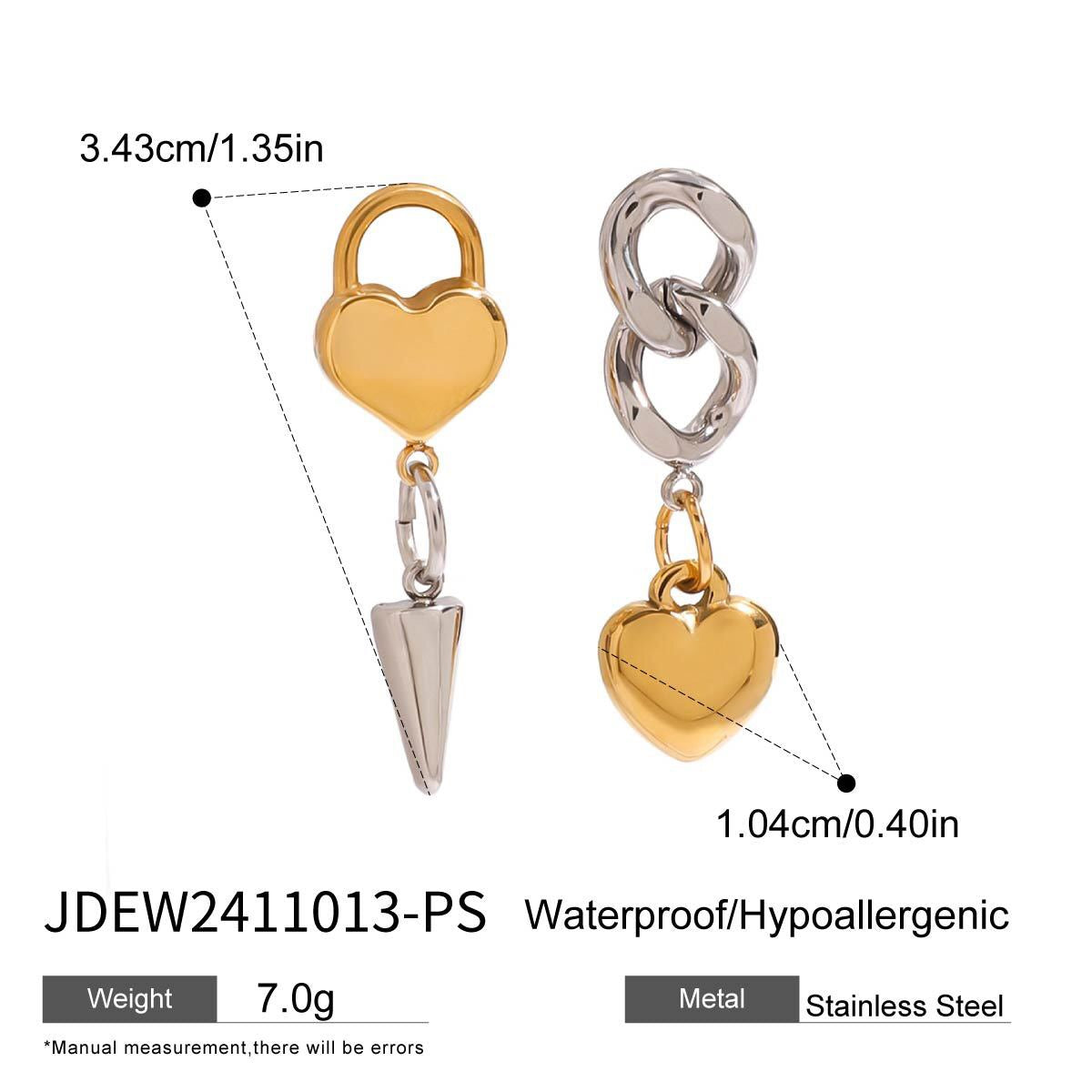 18K Gold and Silver Two Tone Love Lock Statement Stud Dangle Earrings