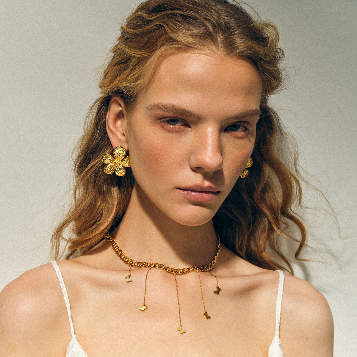 18K Gold Butterfly Necklace Cuban Link Choker