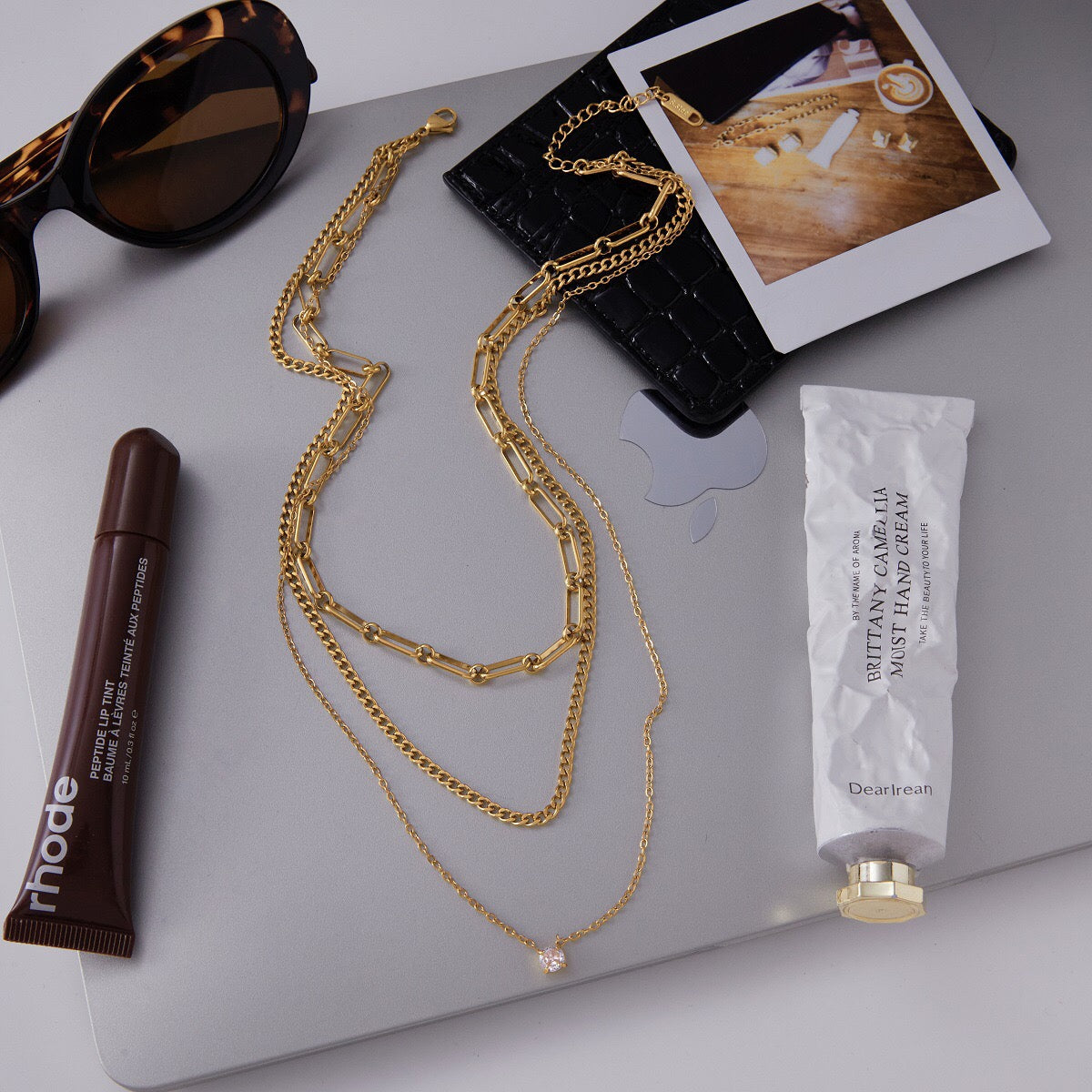 18K Gold Day Dream Dainty Pendant Paperclip Chain Layered Necklace Set