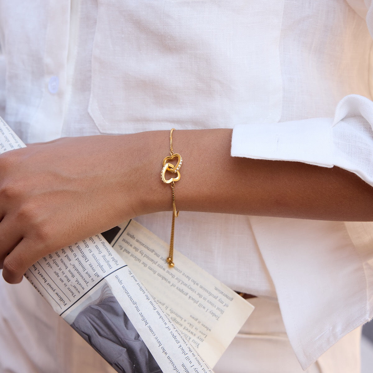 18K Gold Golden Haze Pearl Chain Cuff Bangle Bracelet Stack