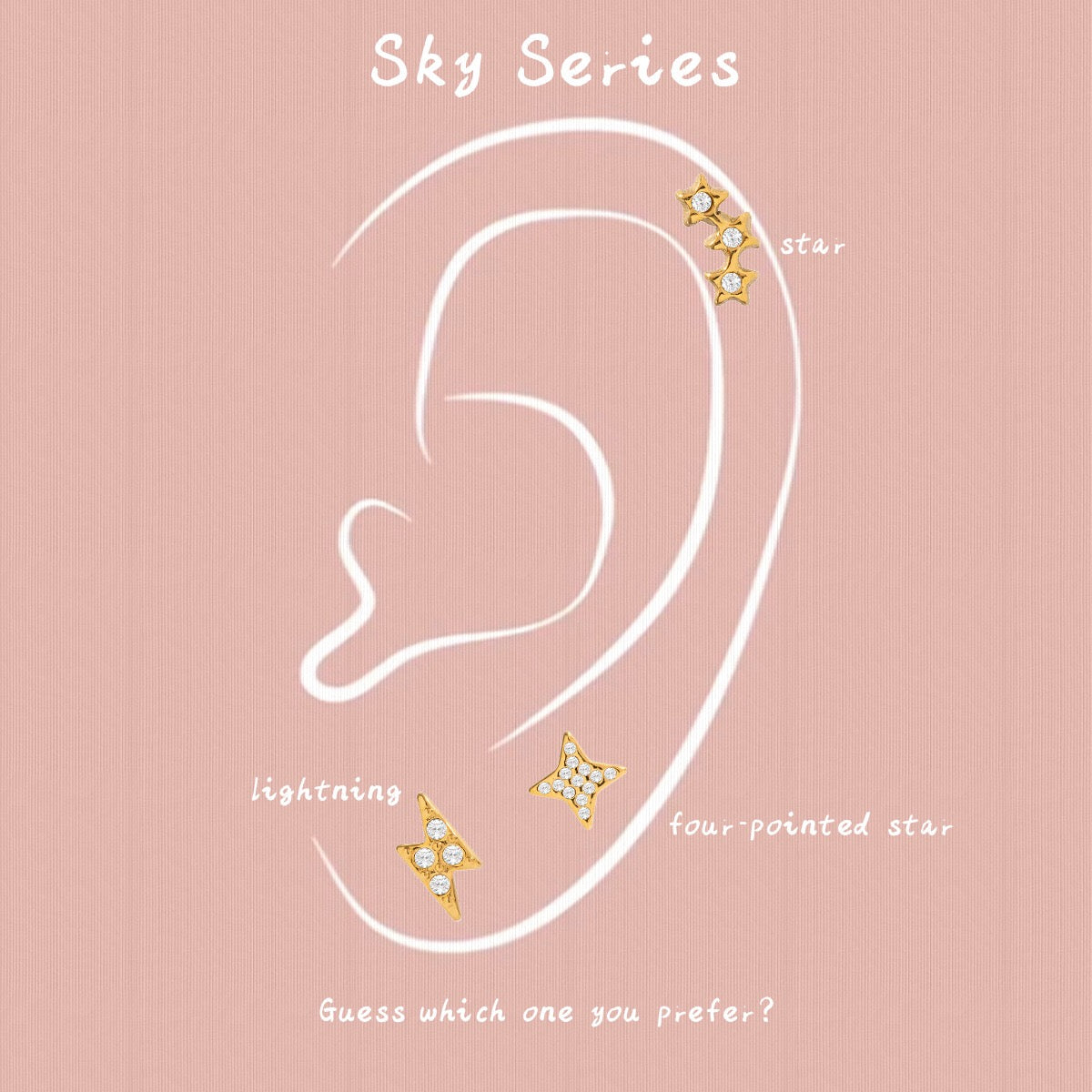18K Gold Dainty Starry Studs Cartilage Earrings Set