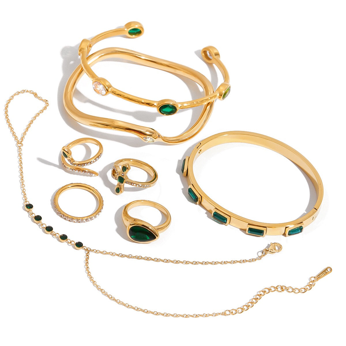 18K Gold Emerald Heiress Cross Snake Statement CZ Cocktail Ring