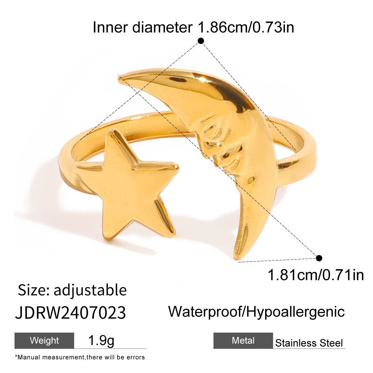 18K Gold Moon And Star Cuff Ring