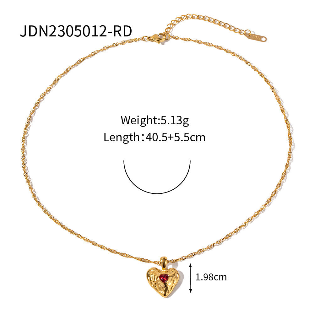 18K Gold Bejeweled Heart Pendant Statement Necklace