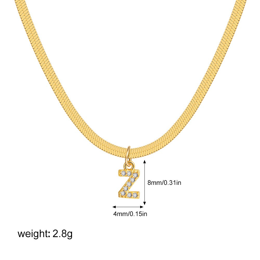 18K Gold Minimalist Glam Herringbone Chain Initial Dainty Necklace