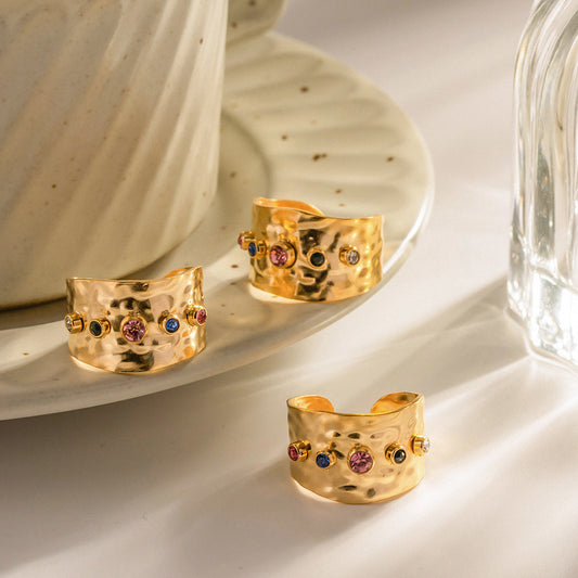 18K Gold Color Gemstone Band Ring