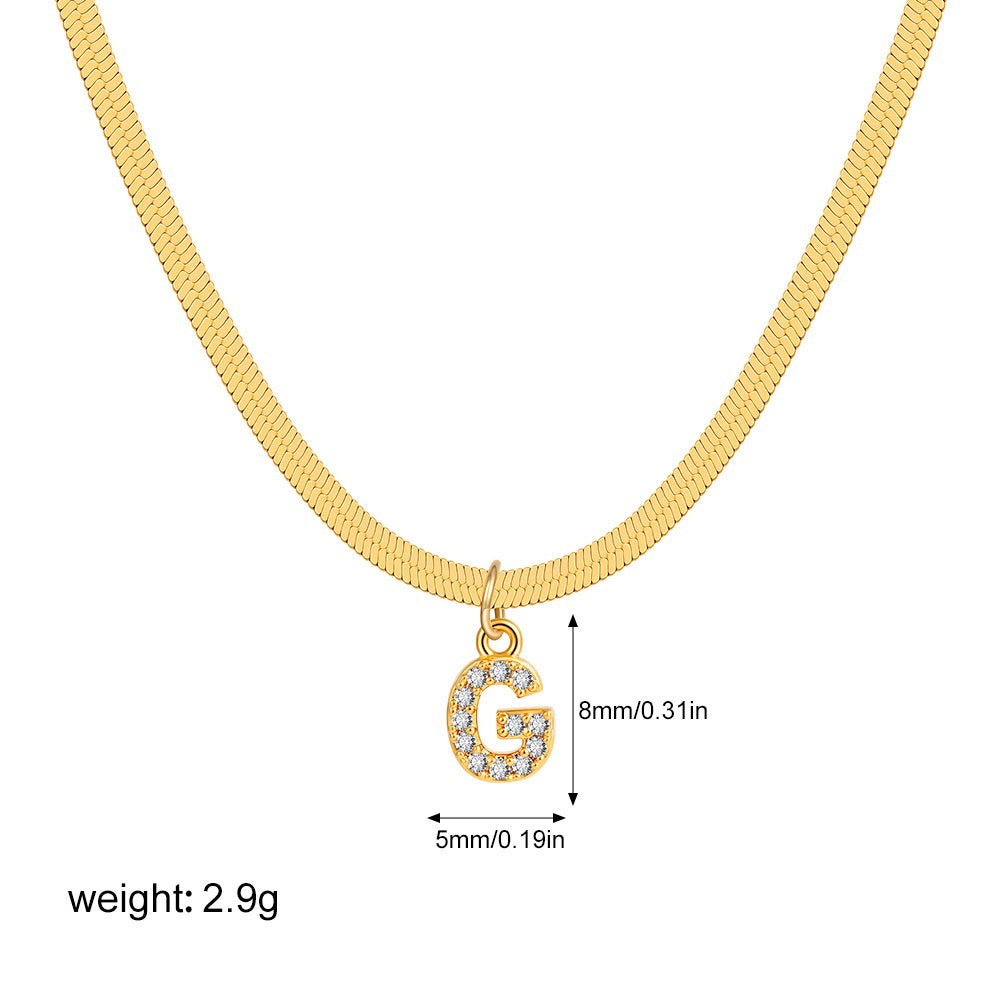 18K Gold Minimalist Glam Herringbone Chain Initial Dainty Necklace