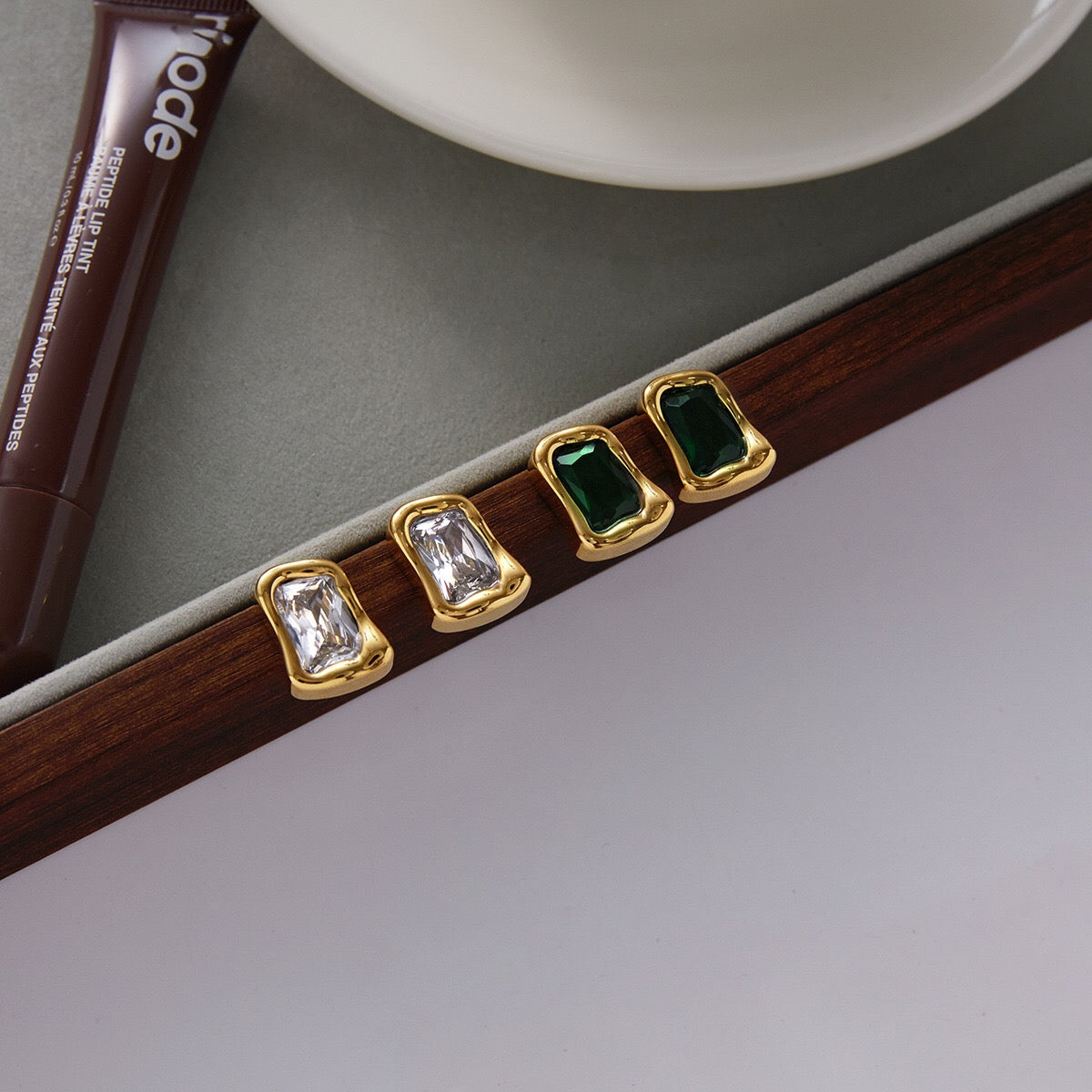 18K Gold Liquid Form Statement CZ Stud Earrings