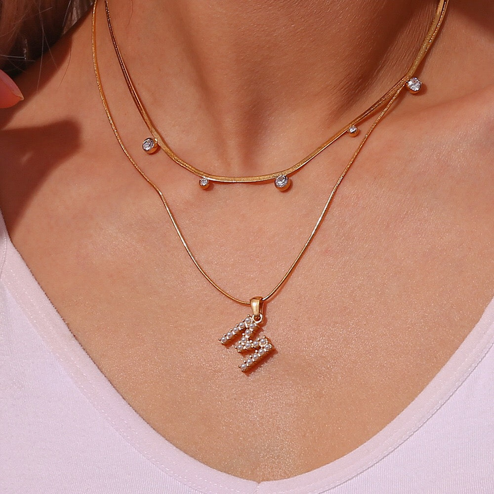 18K Gold Pearl Initial Pendant Necklace