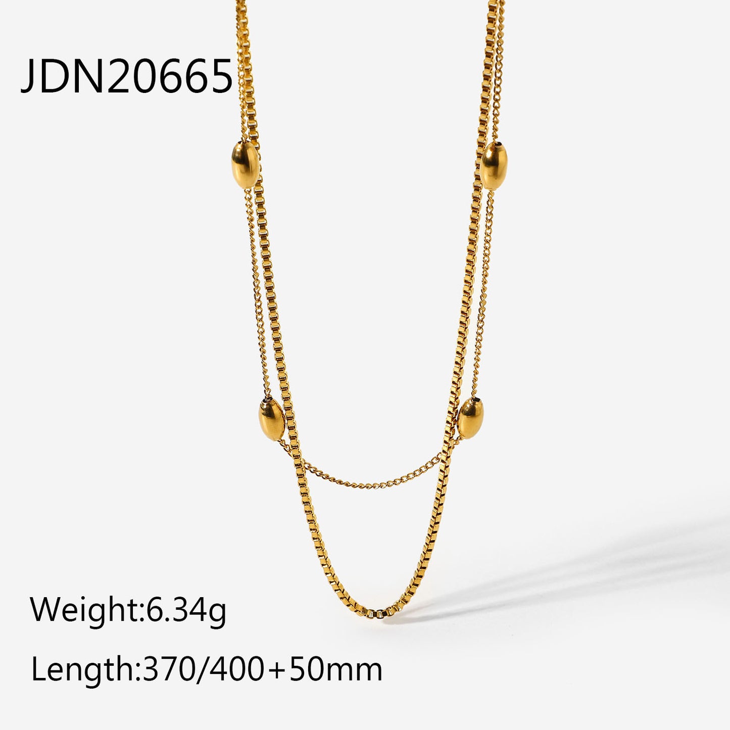 18K Gold Box Chain Beaded Layered Necklace Set