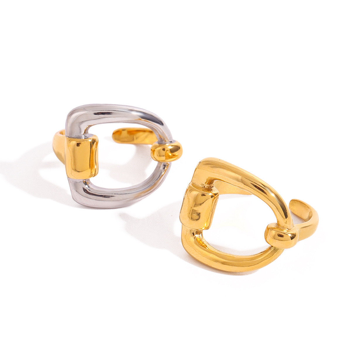 18K Gold and Silver Two Tone Geometric Statement Ring