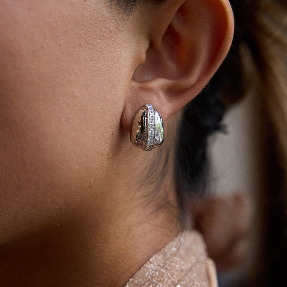 18K Gold Bling Coffee Bean Statement Stud Earrings