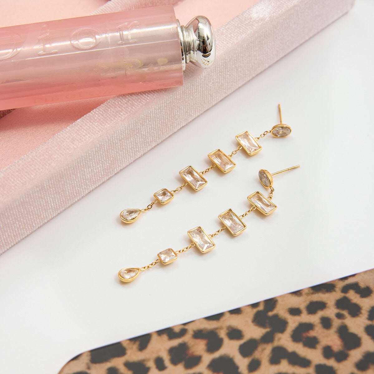 18K Gold Allure CZ Long Drop Dangle Earrings