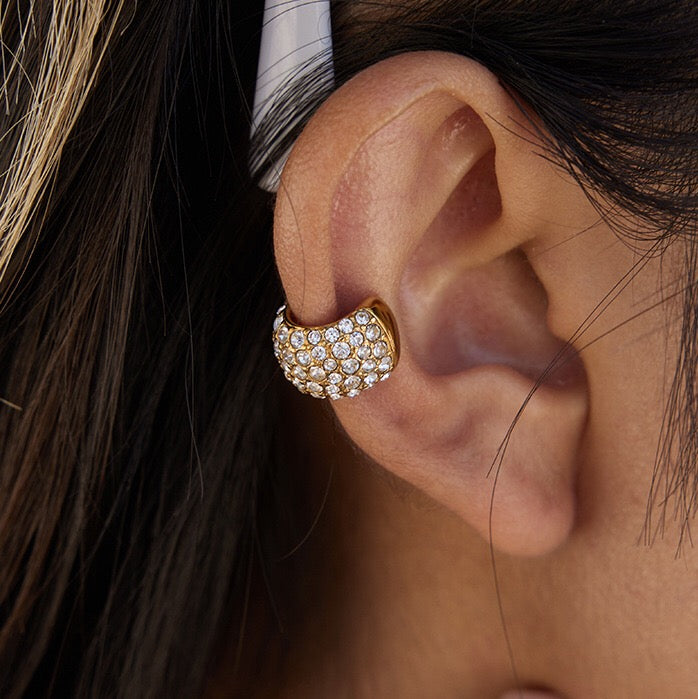18K Gold Diamond Fever Huggie Earrings Ear Cuff Set
