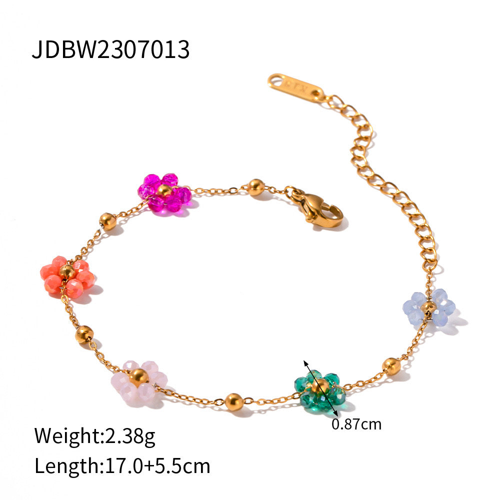 18K Gold Beaded Flower Necklace