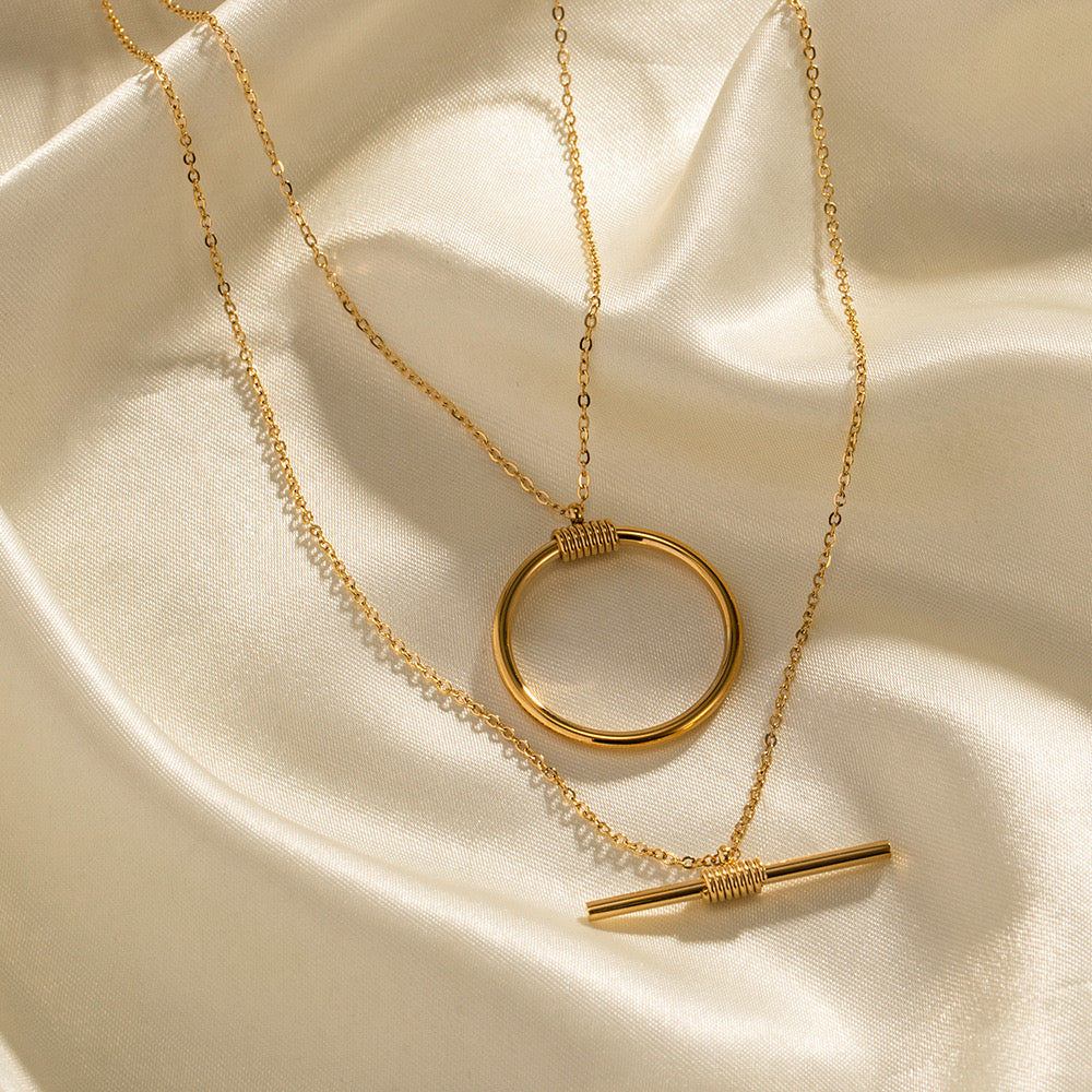 18K Gold Geometric Delicate Chain Layered Necklace