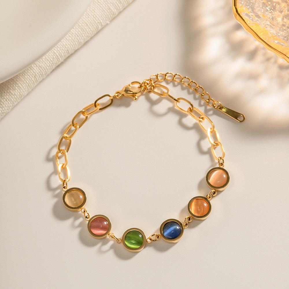 18K Gold Color Cat's Eye Gemstones Chain Bracelet