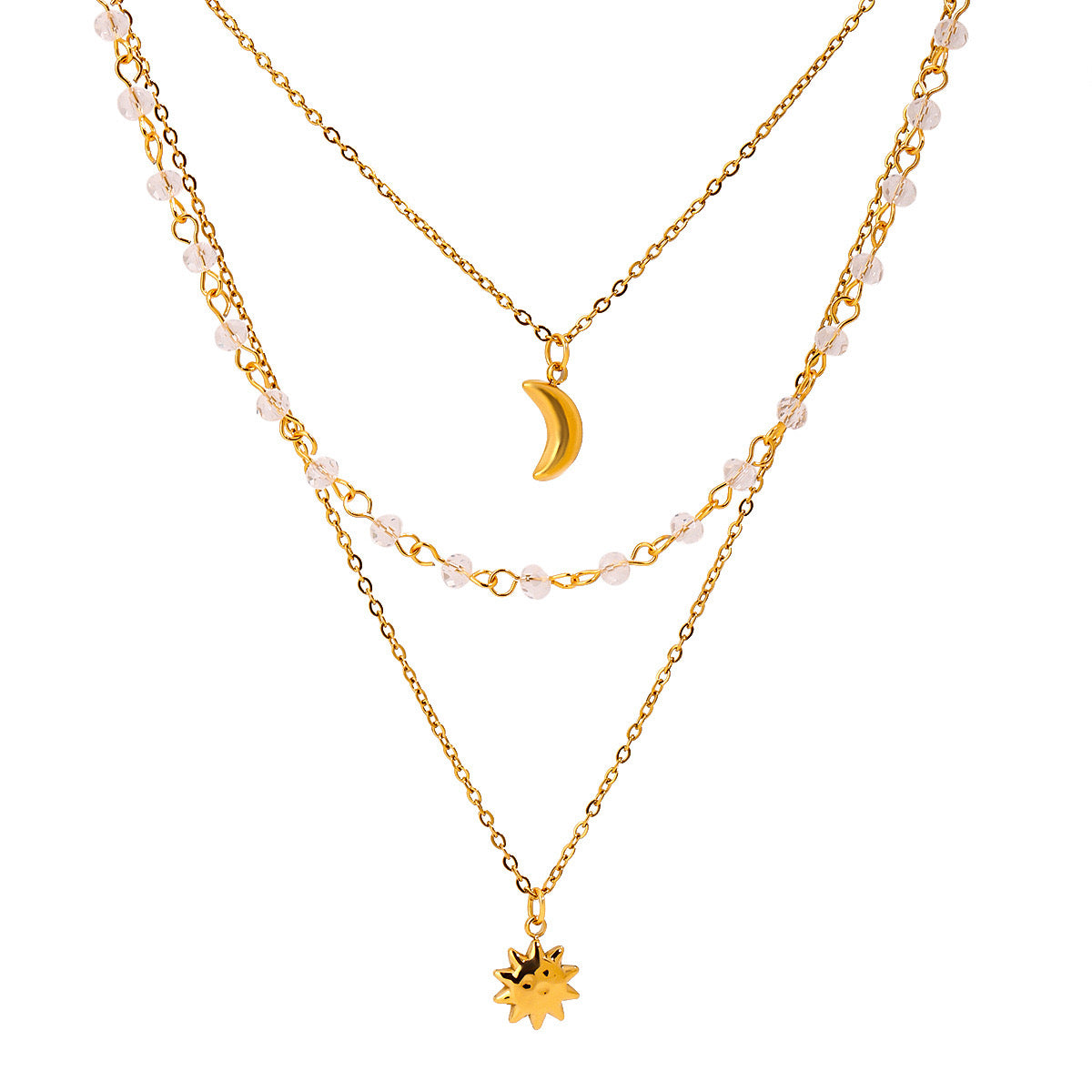 18K Gold Sun And Moon Dainty Chain Layered Necklace