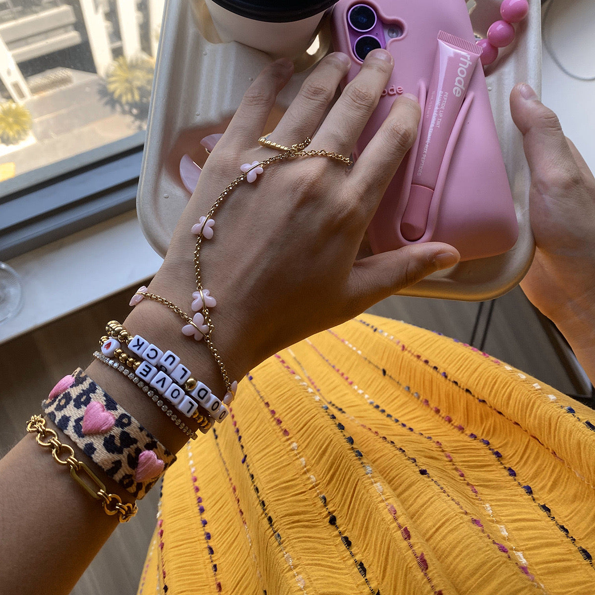 18K Gold Waterproof Pink Butterfly Trendy Hand Chain Bracelet