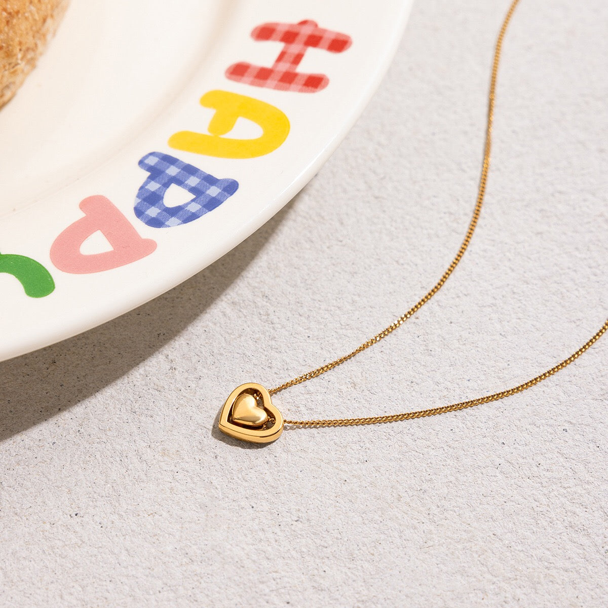 18K Gold Dainty Bling Heart Pendant Necklace