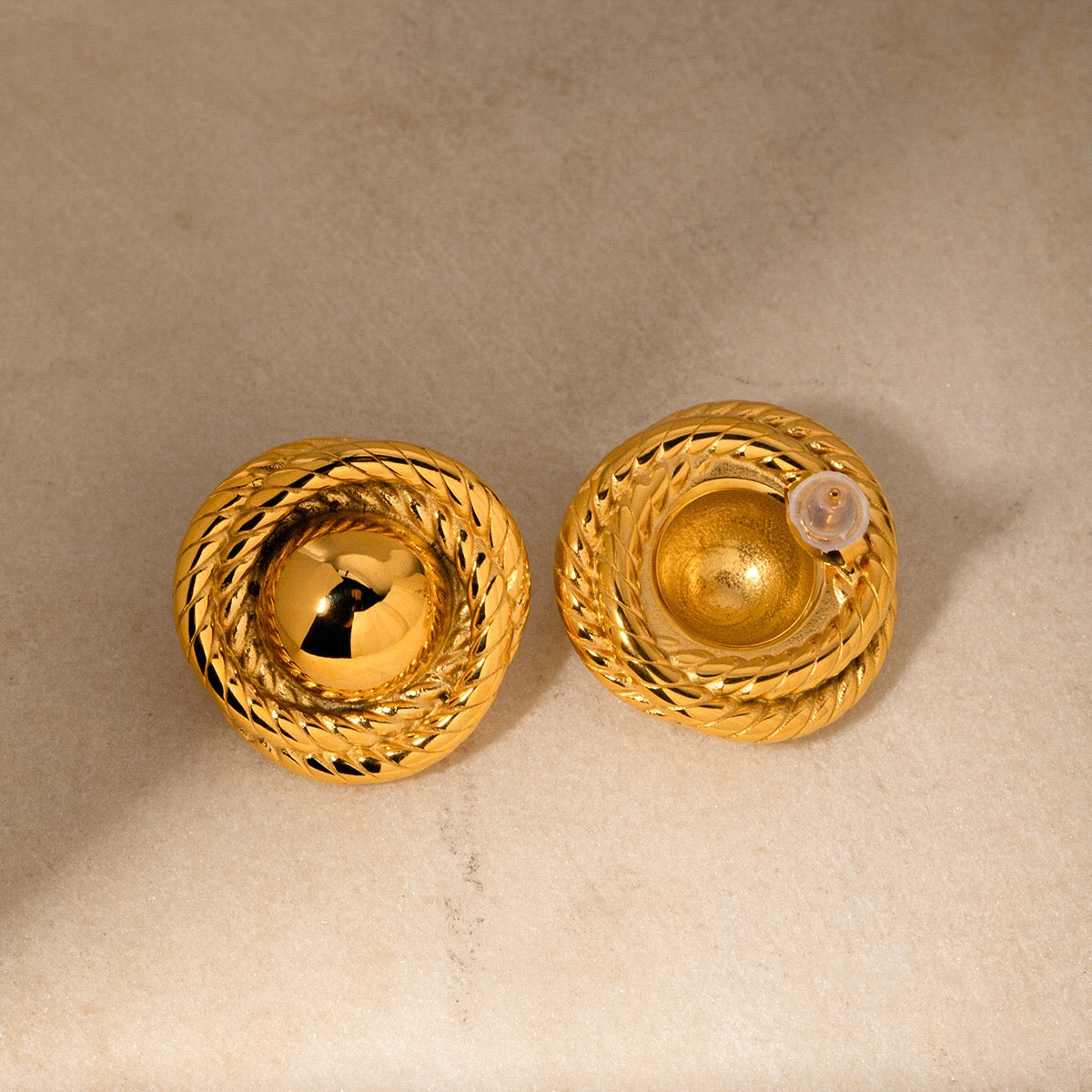 18K Gold Swirl Flower Statement Stud Earrings