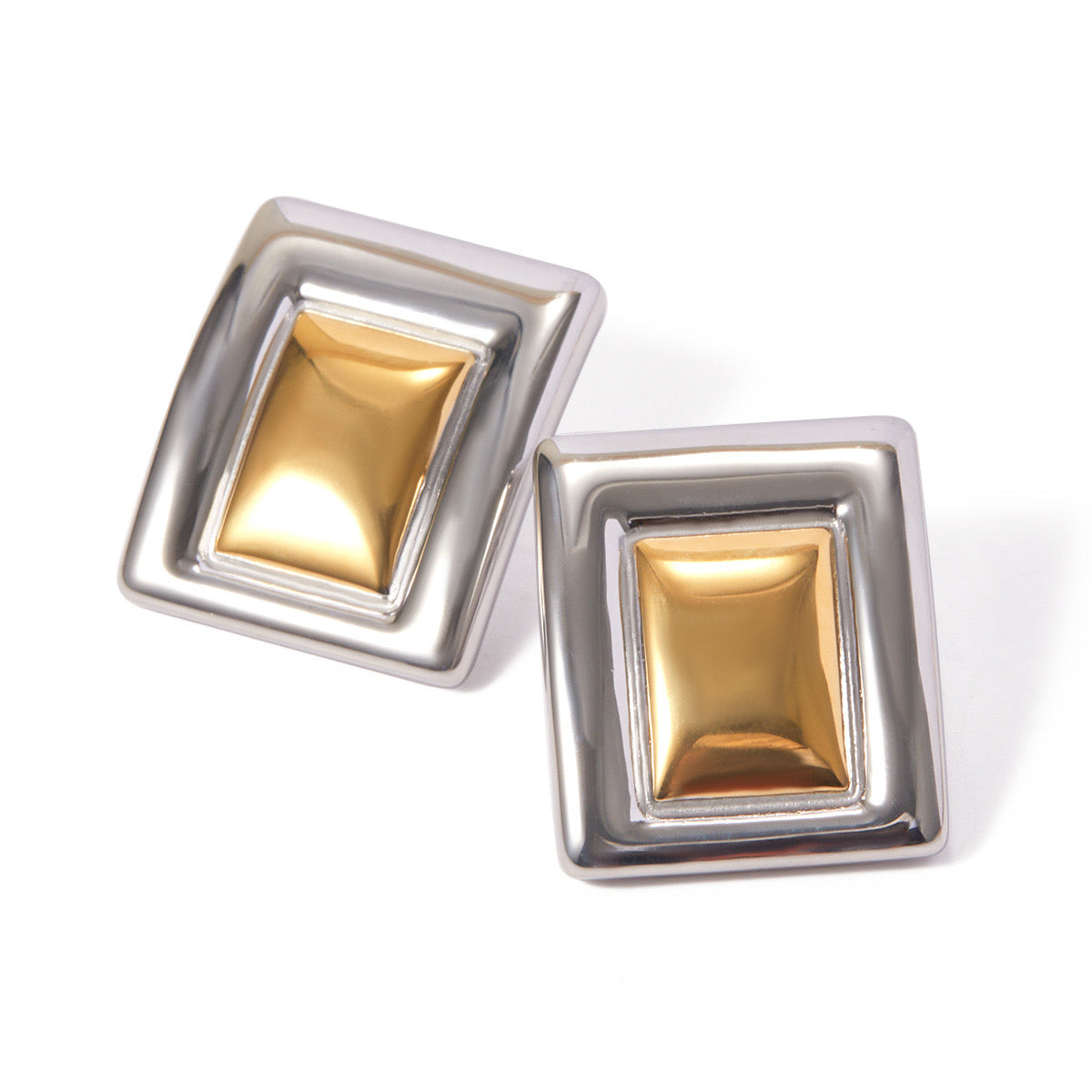 18K Gold Two Tone Plate Statement Stud Earrings