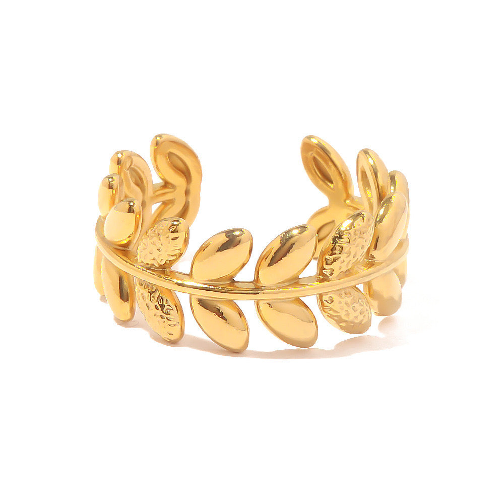 18K Gold Olive Branch Nature Band Ring