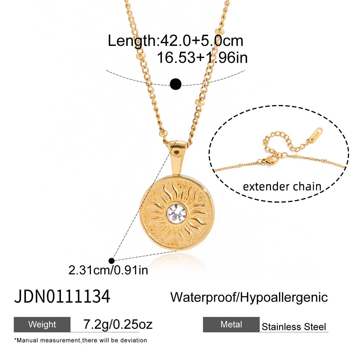 18K Gold Cosmic Desire Sun and Moon Double Side Coin Pendant Necklace
