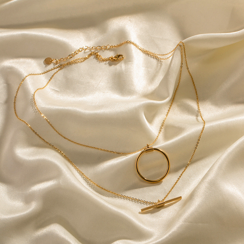 18K Gold Geometric Delicate Chain Layered Necklace