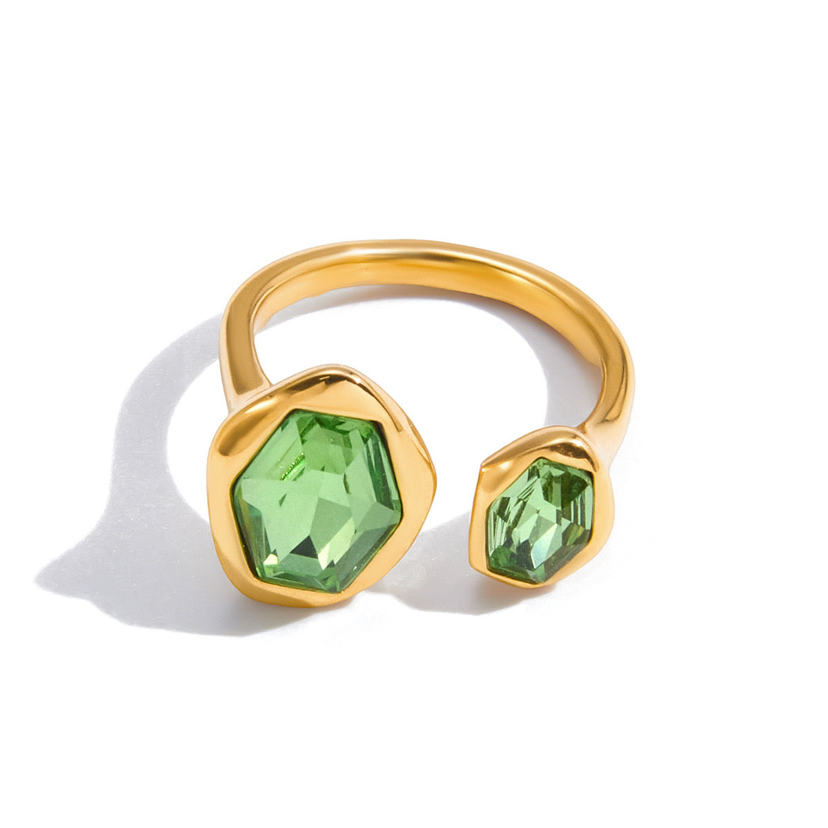 18K Gold Royal Emerald Green Statement Cuff Ring