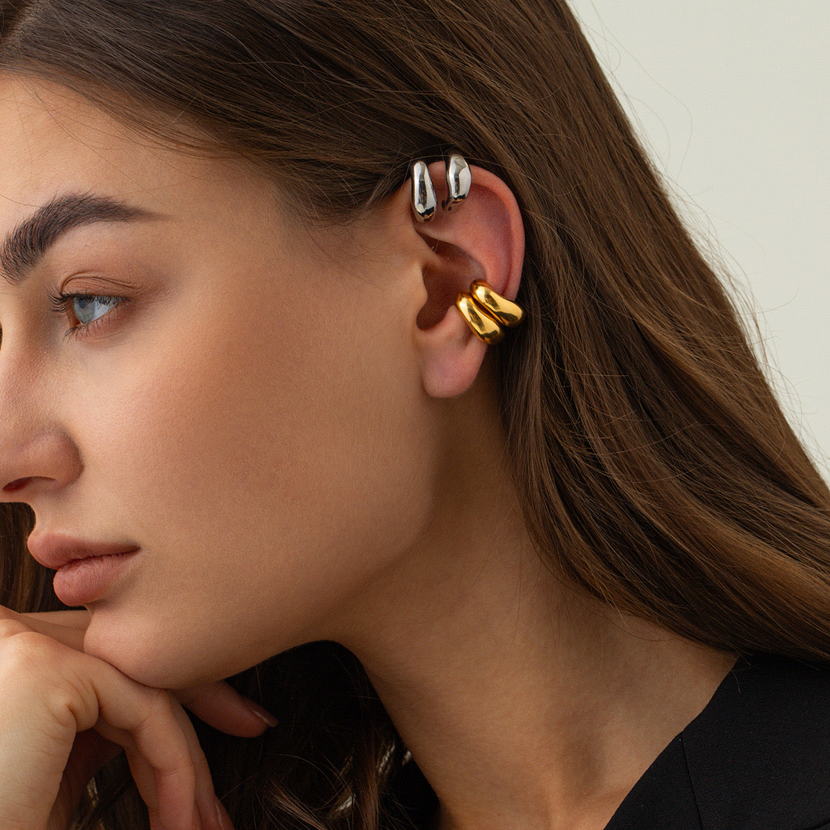 18K Gold Trendy Huggie Ear Cuffs