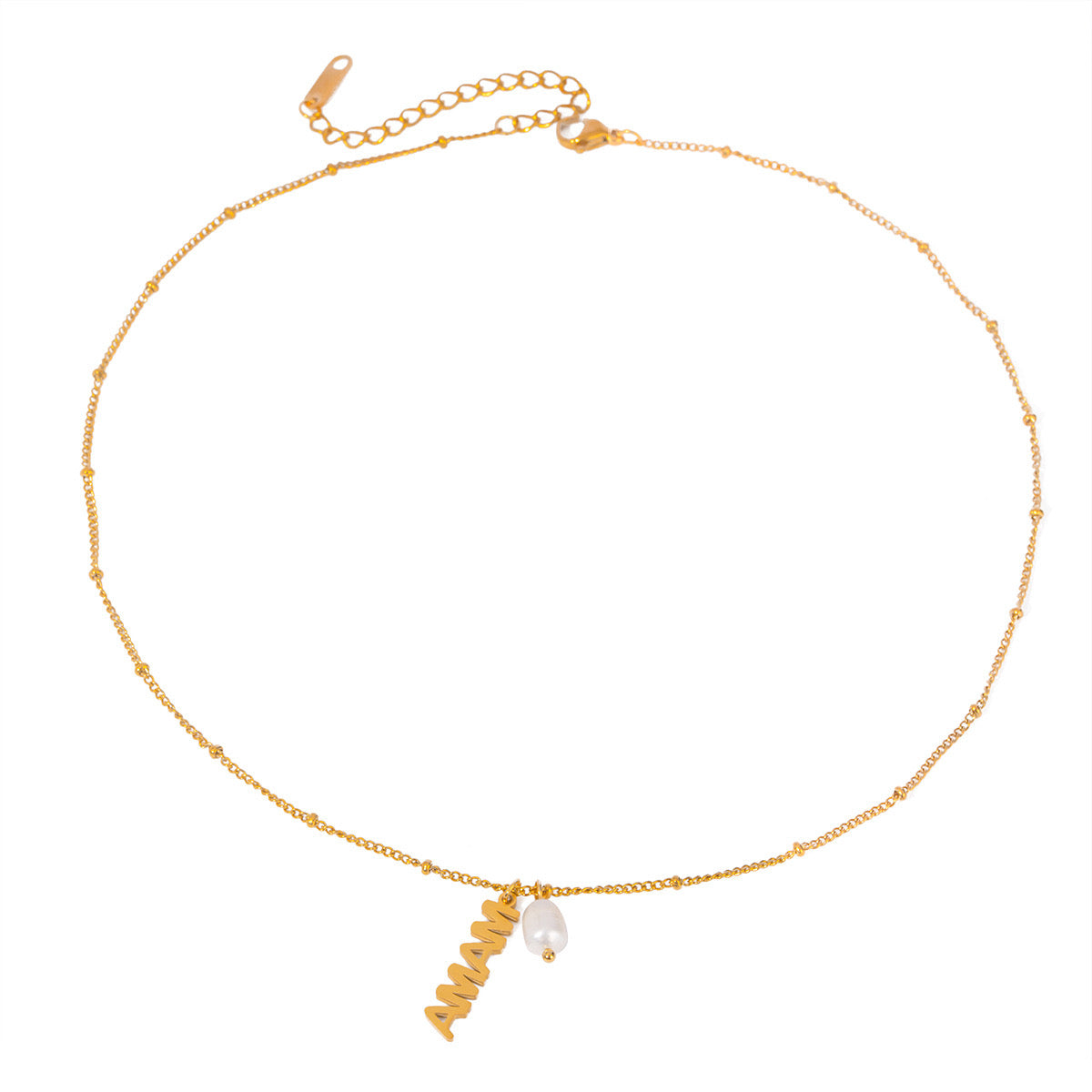 18K Gold MAMA Pearl Charm Pendant Necklace