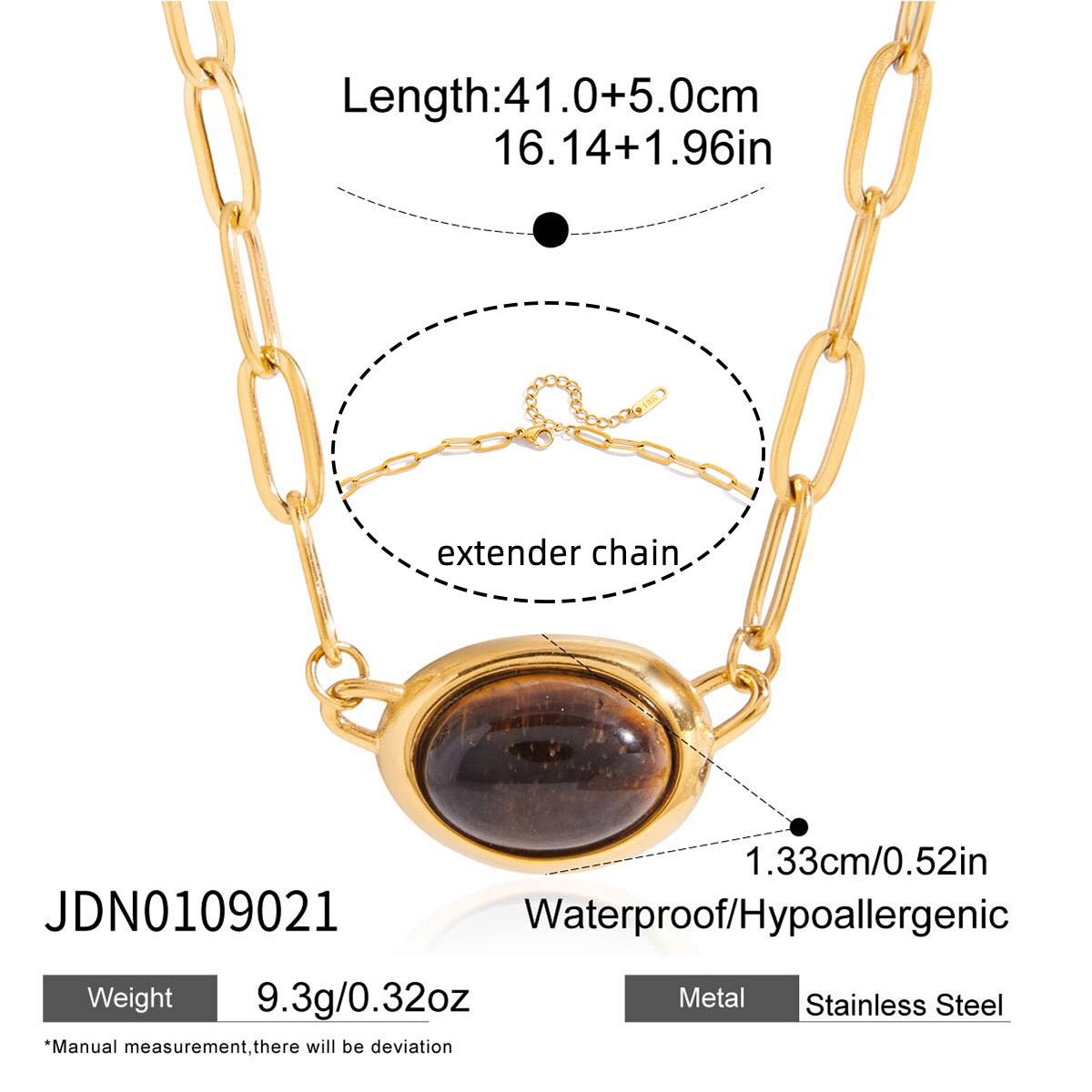 18K Gold Tiger Eye Paperclip Chain Herringbone Choker Layered Necklace Set