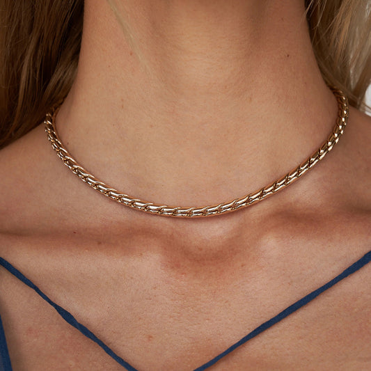 18K Gold Snake Chain Rope Choker Necklace