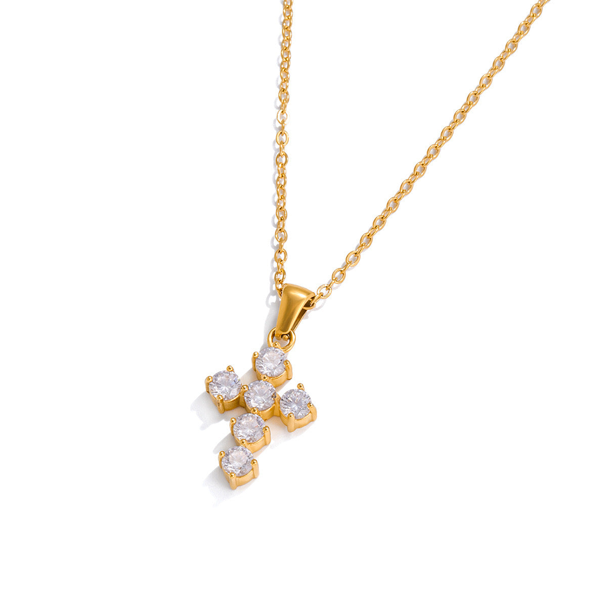 18K Gold Faith Minimalist Bling Cross Pendant Necklace