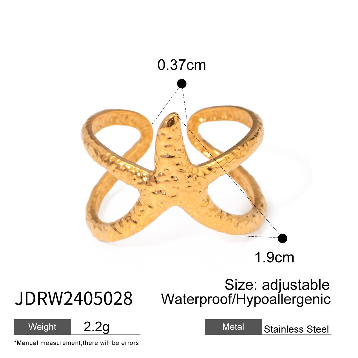 18K Gold Starfish Cuff Ring