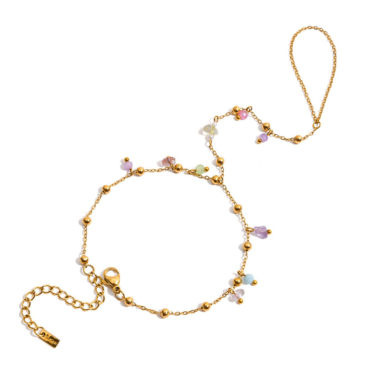 18K Gold Waterproof Pastel Color Beads Dainty Hand Chain Bracelet