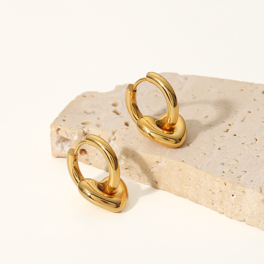 18K Gold Heart Huggie Earrings