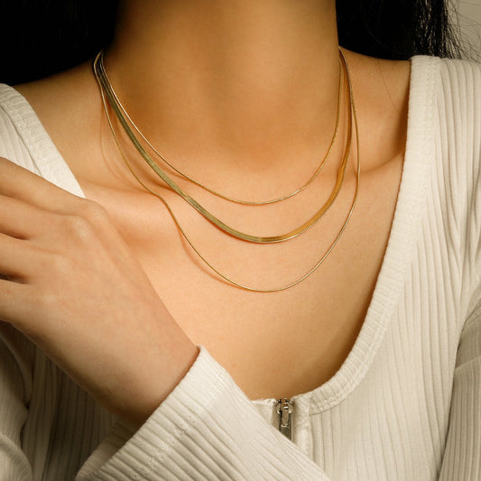 18K Gold Herringbone Snake Chain Layered Necklace