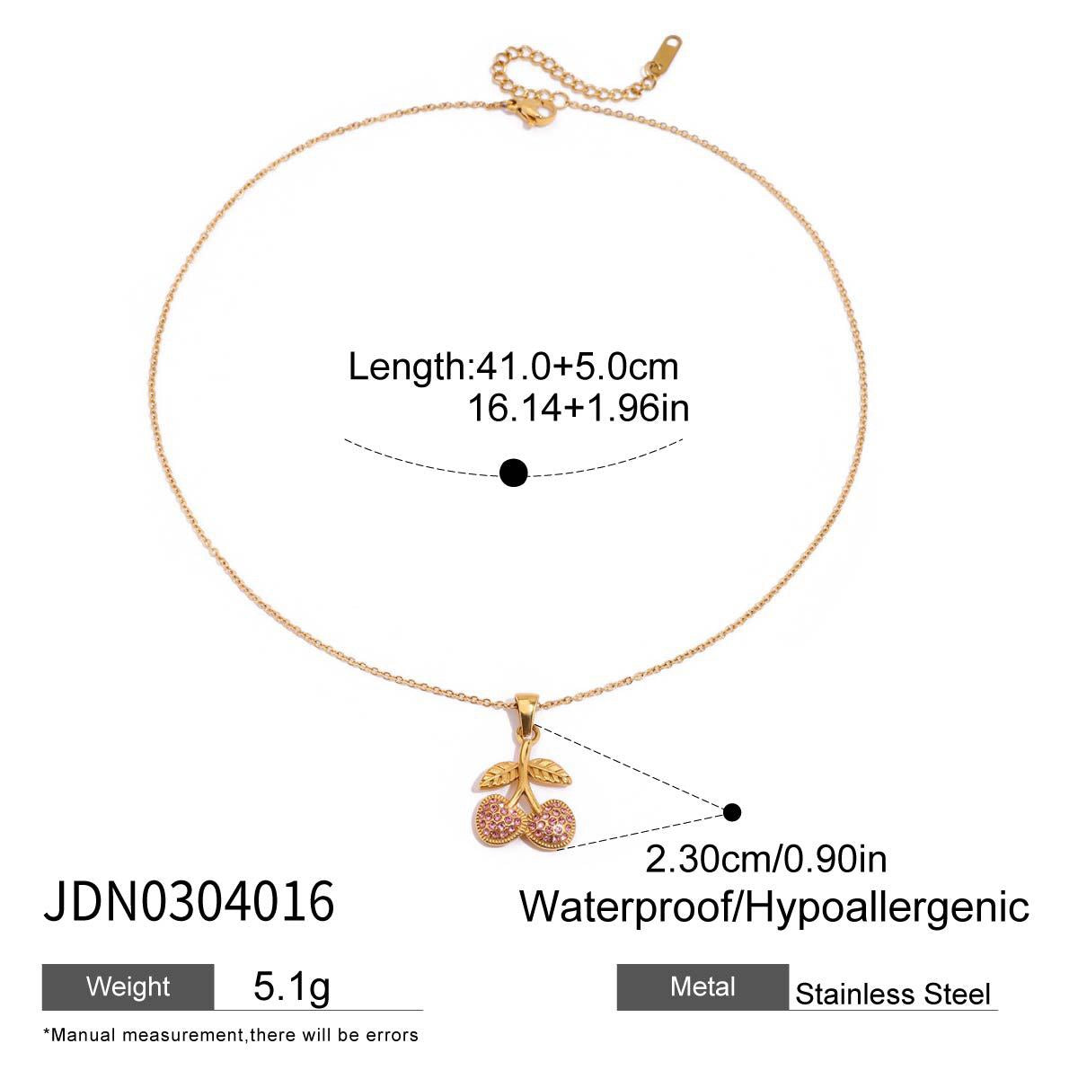 18K Gold Pink Cherry Pendant Herringbone Chain Layered Necklace Set