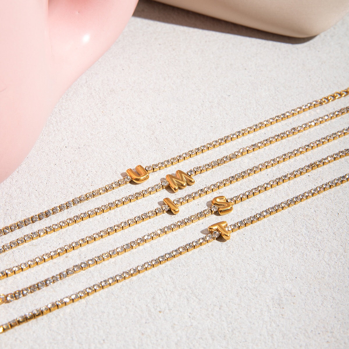 18K Gold Glam Bubble Letter Initial Tennis Bracelet