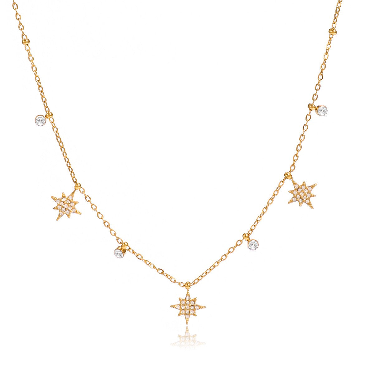 18K Gold Tempting Shimmer Heart Star Dainty Chain Necklace