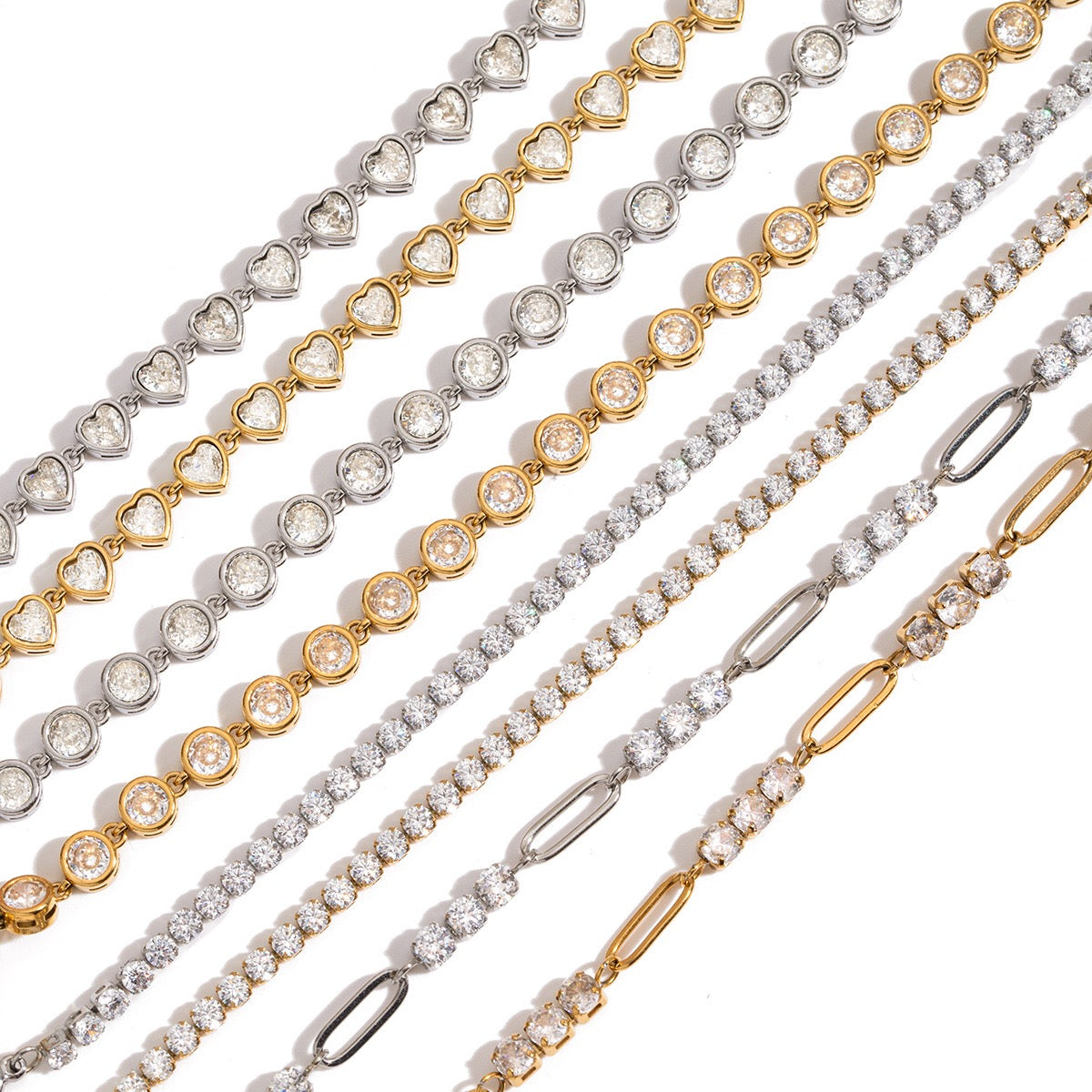 18K Gold Bejeweled Desire Heart Tennis Bracelet Stack