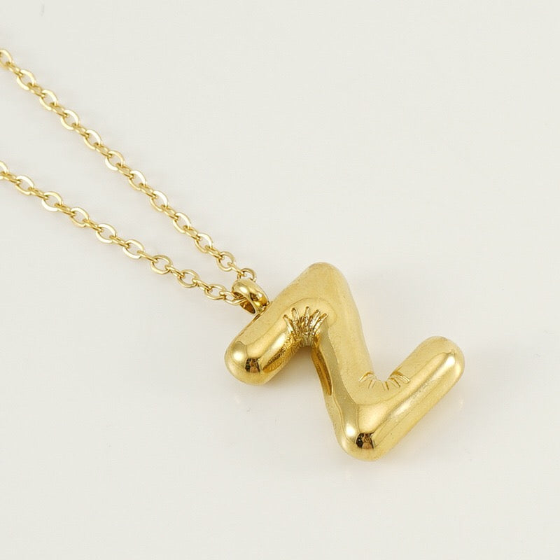 18K Gold Bubble Letter Initial Pendant Necklace
