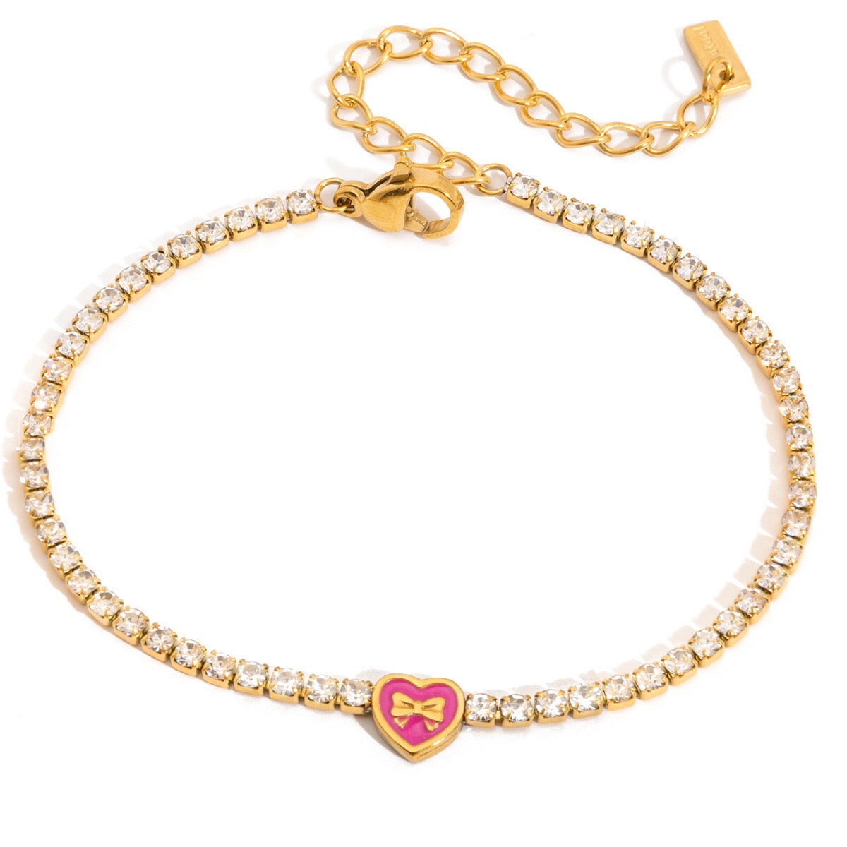 18K Gold Modern Fairytale Heart Bow Moon Clover Tennis Bracelet