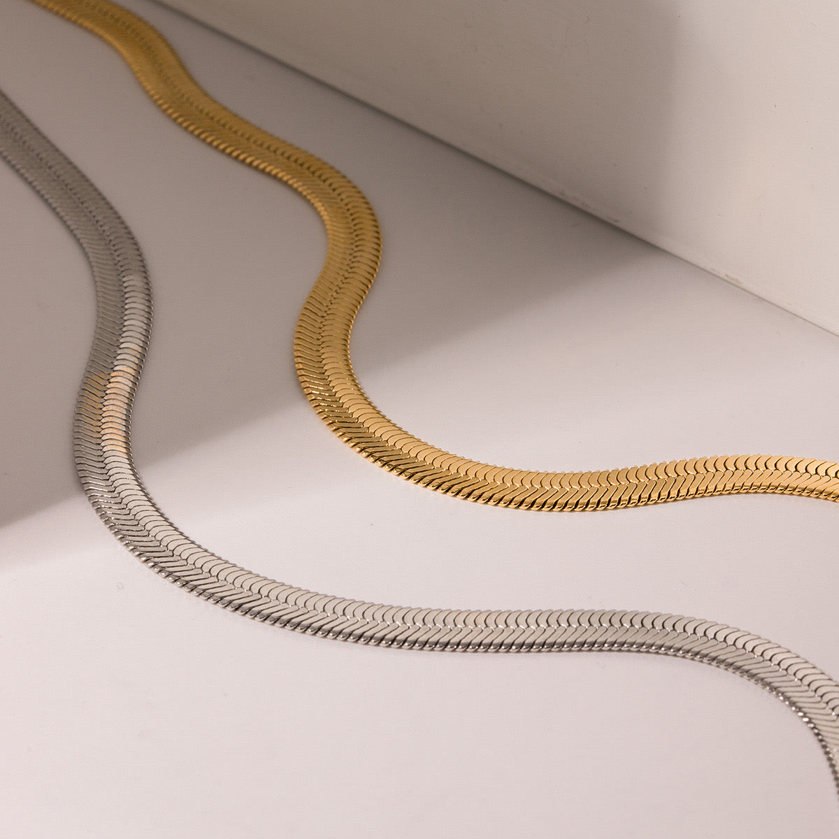 18K Gold Thick Herringbone Snake Chain Necklace