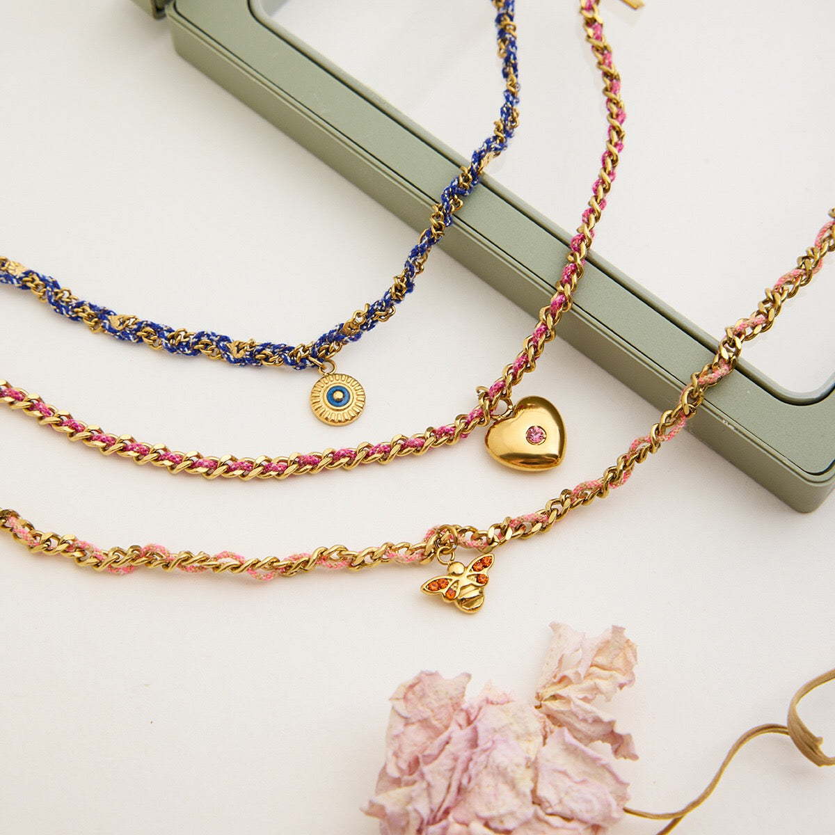 18K Gold Cozy String Chain Dainty Charm Bracelet