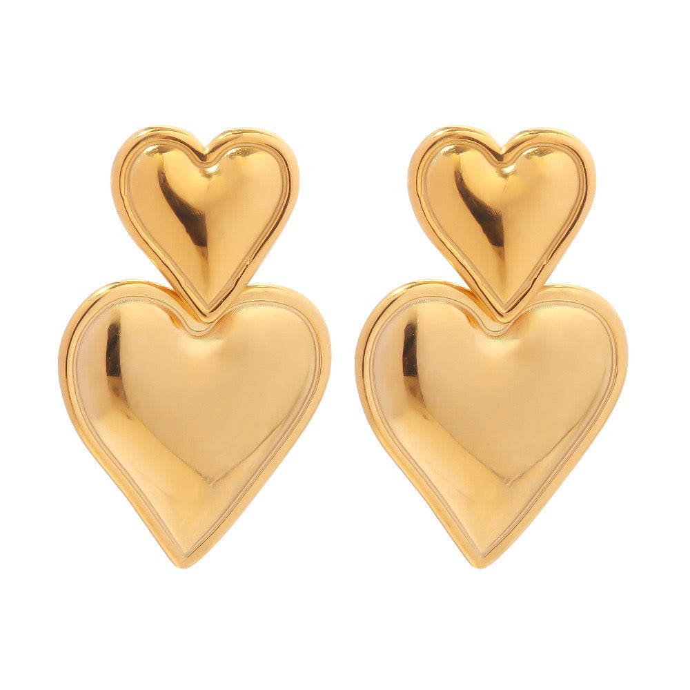 18K Gold Gilded Heart Drop Dangle Earrings