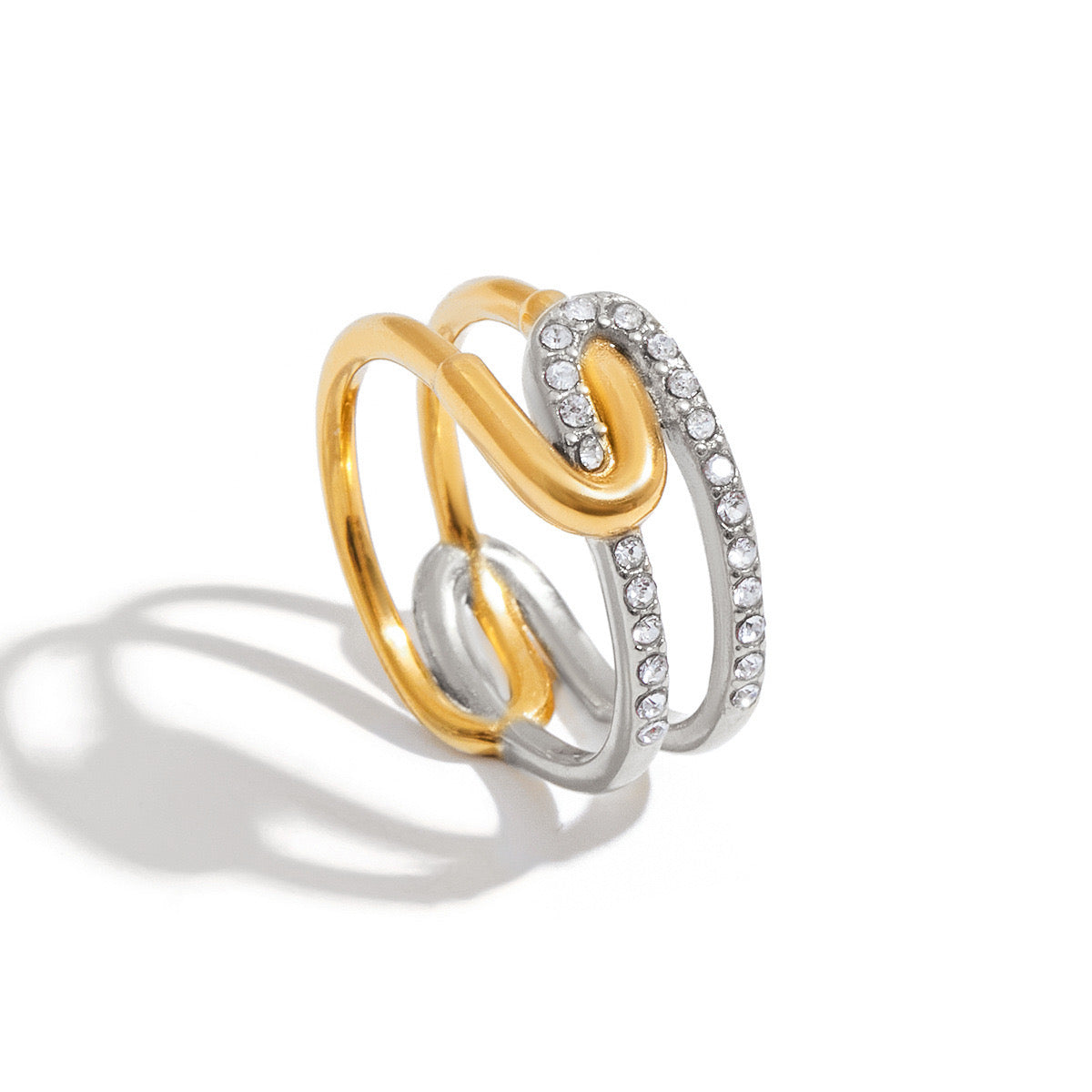 18K Gold Bling Connected Paperclip Statement Band Ring