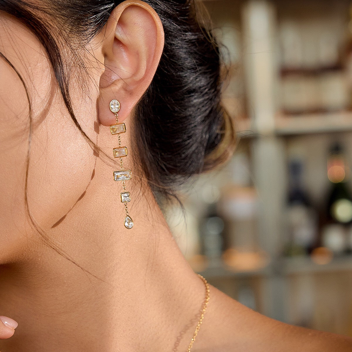 18K Gold Allure CZ Long Drop Dangle Earrings